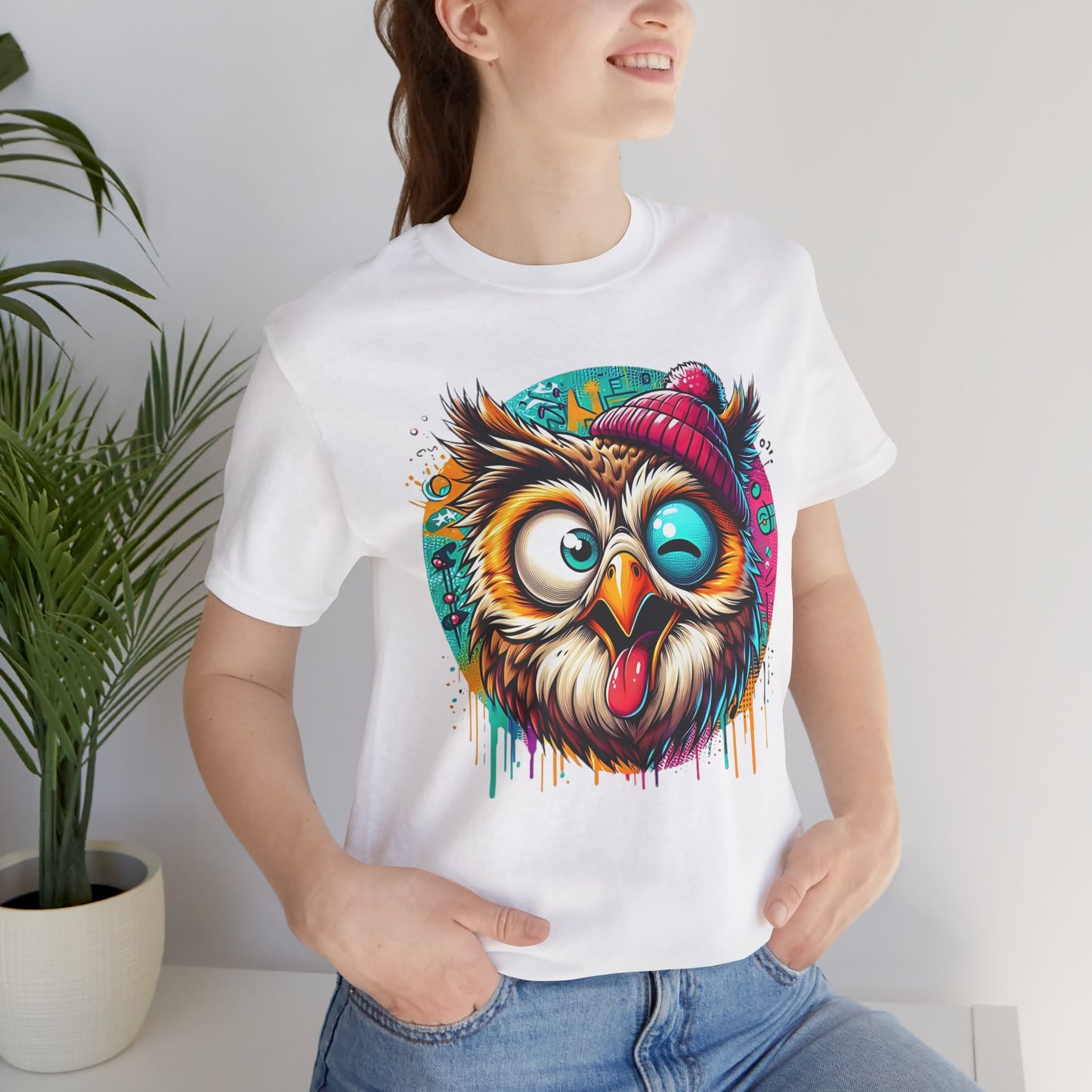 Colorful Owl Graphic Tee, Fun Owl Shirt, Funny Bird Shirt, Cute Cartoon Tees, Animal T-Shirt, Animal Tees, Art Design T-Shirt