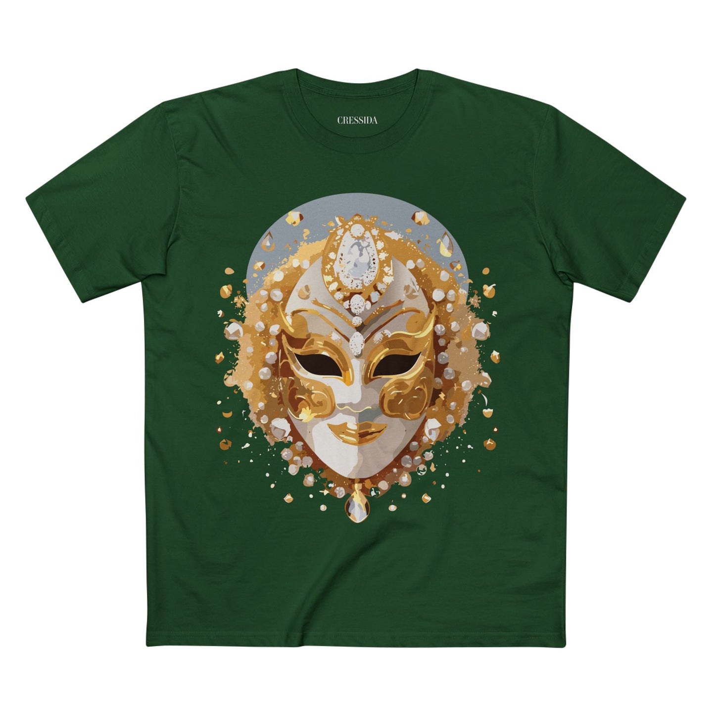 Carnival Mask Graphic T-Shirt Unisex 100 Cotton With Antique Gold Art Design Tee 5