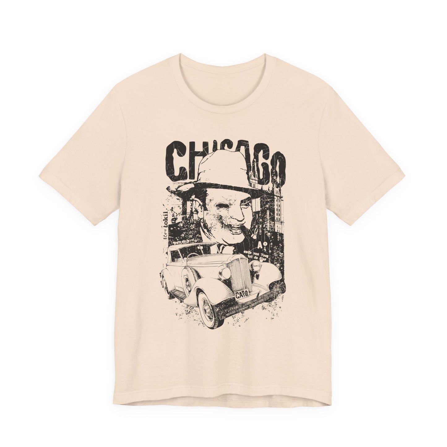 Chicago Retro Mobster Illustration Tee Vintage Car Cityscape Art Design T-Shirt A-8