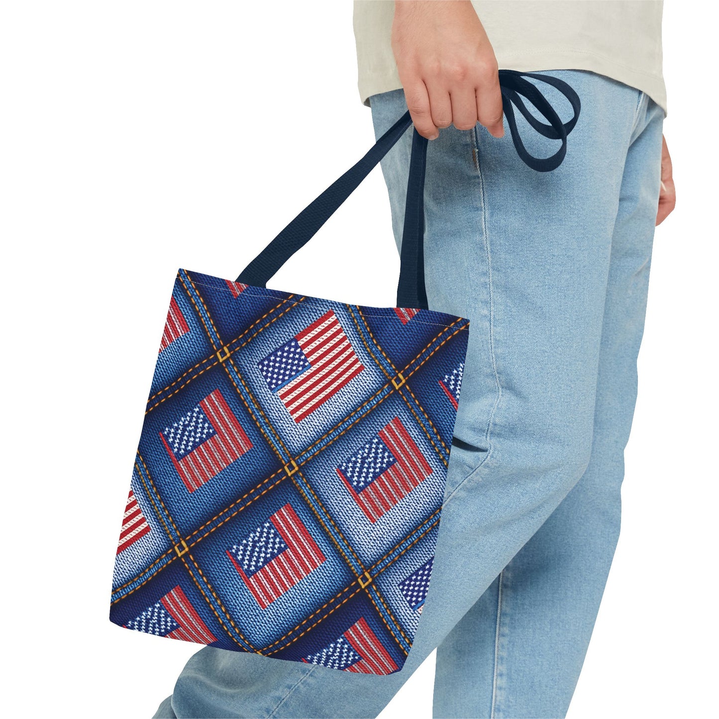 4th of July Graphic Denim Fabric Imitation Print Unisex Canvas Bag Poly Spun 3 Sizes Tote Bag 200-21