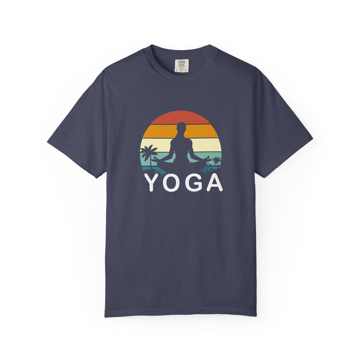 Sunset Yoga Retro Meditation Palm Trees Unisex Comfort Colors Garment-Dyed Heavyweight 100 Cotton Art Design T-Shirt w187