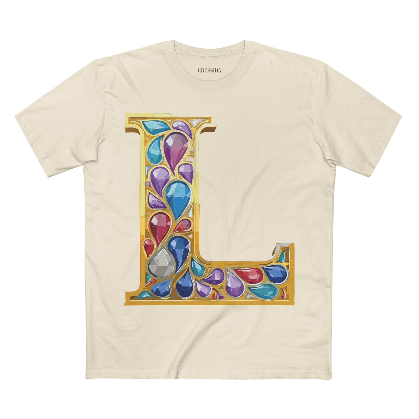 Letter L Graphic Design Tee Unisex 100 Cotton With Antique Gold Letters Artwork T-Shirt