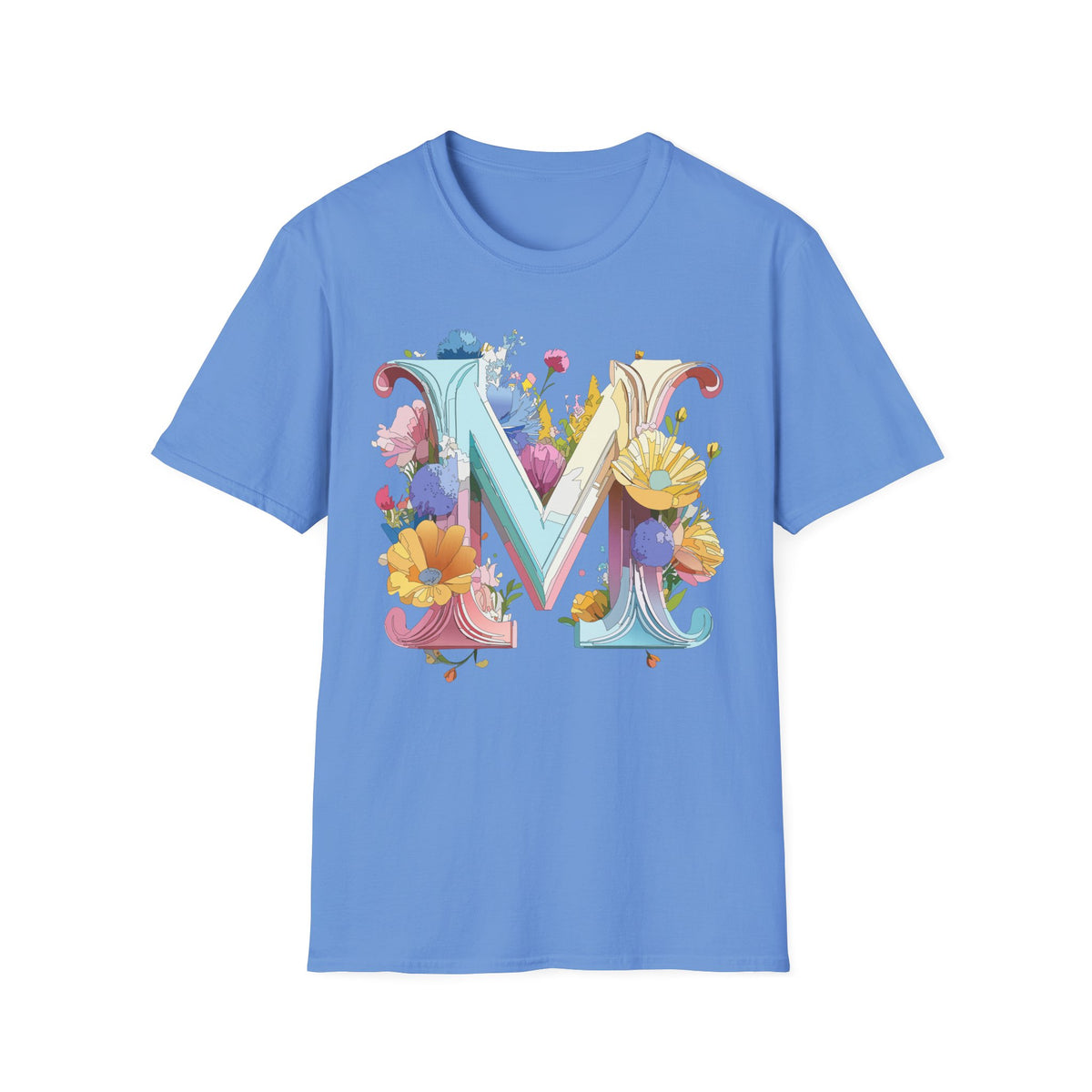 Floral Letter M Monogram T-Shirt | Watercolor Garden Initial Tee