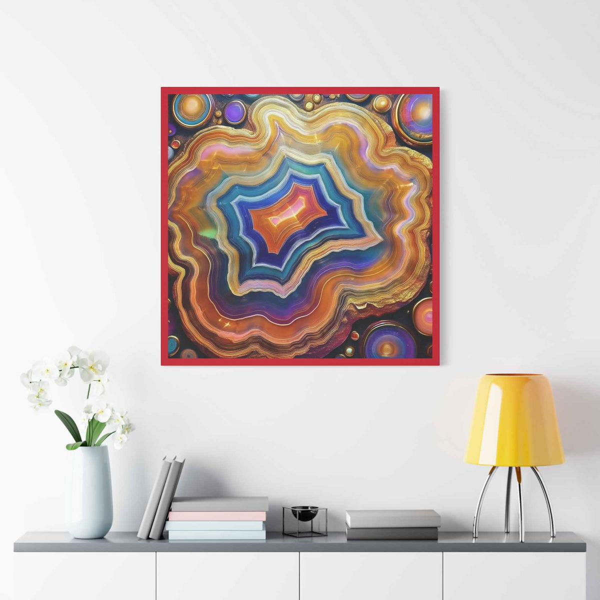 Agate Stone Graphic Print Canvas, Oil Paint Print 20x20, 24x24, 30x30, 32x32, 36x36 Canvas Pine-Wood Inner Frame MC-191