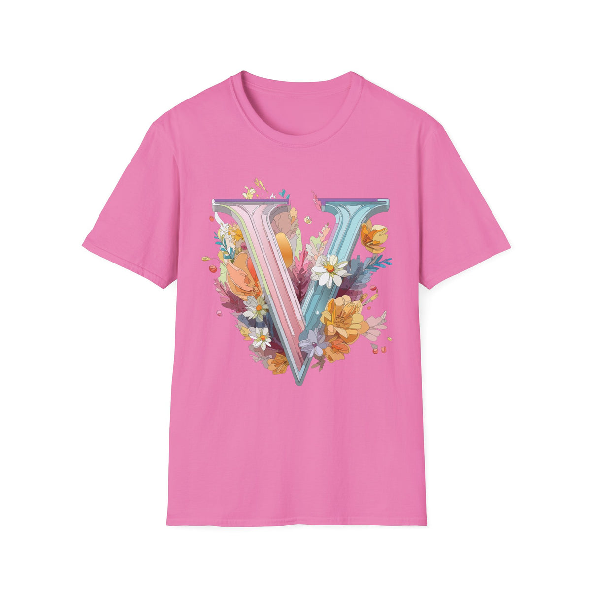Floral Letter V T-Shirt | Pastel Botanical Initial Tee