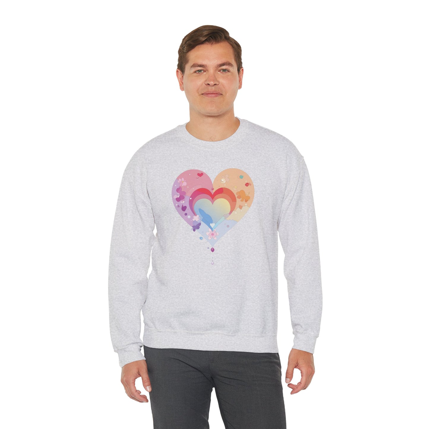 Rainbow Heart Sweatshirt, Floral Heart Sweatshirt, Floral Love Sweatshirt, Valentine's Day Sweatshirt, Rainbow Heart Floral Sweatshirt 114