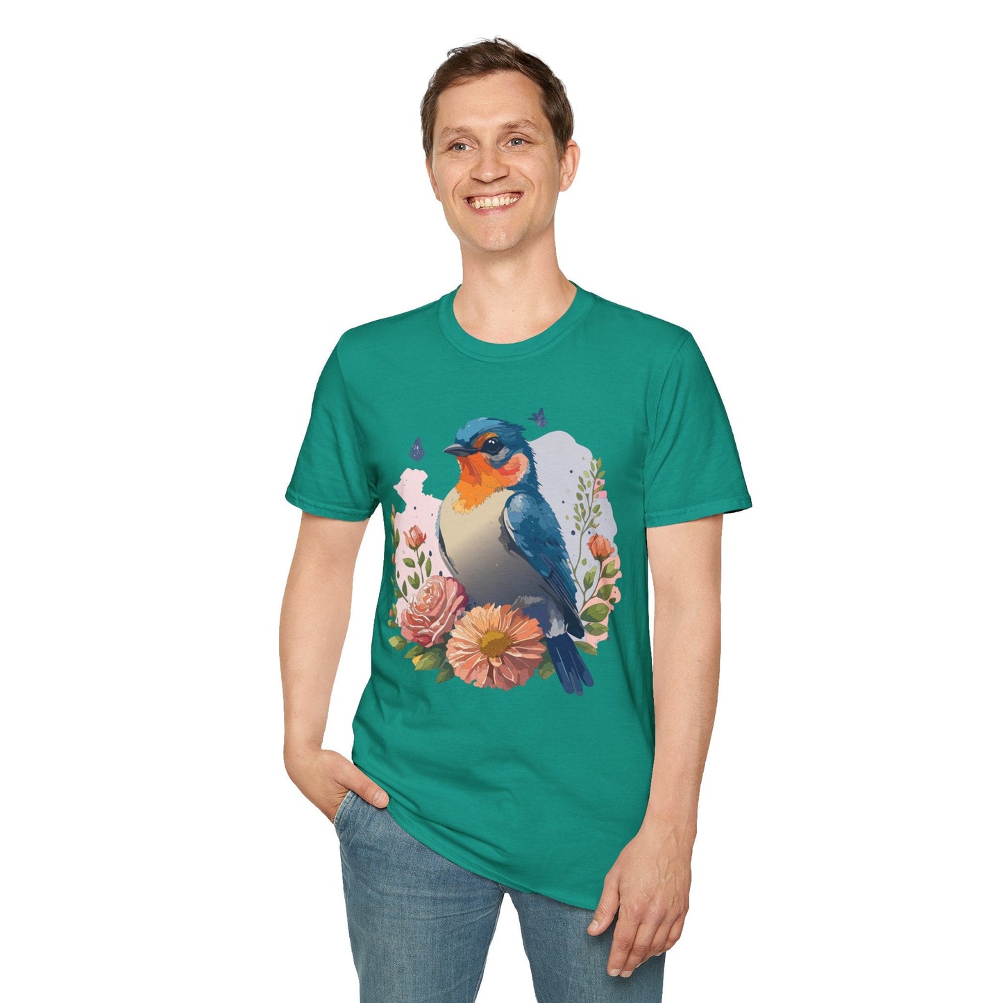 Bird T Shirt Floral Design Unisex Gildan Softstyle 64000 Ring Spun Cotton Tee Breathable Wear