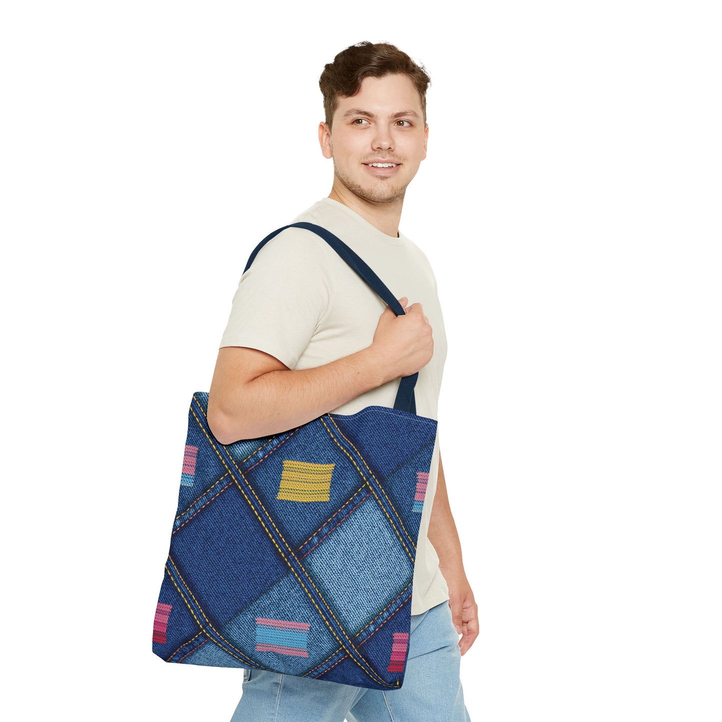 Denim Fabric Imitation Print Unisex Canvas Bag Poly Spun 3 Sizes Tote Bag 146
