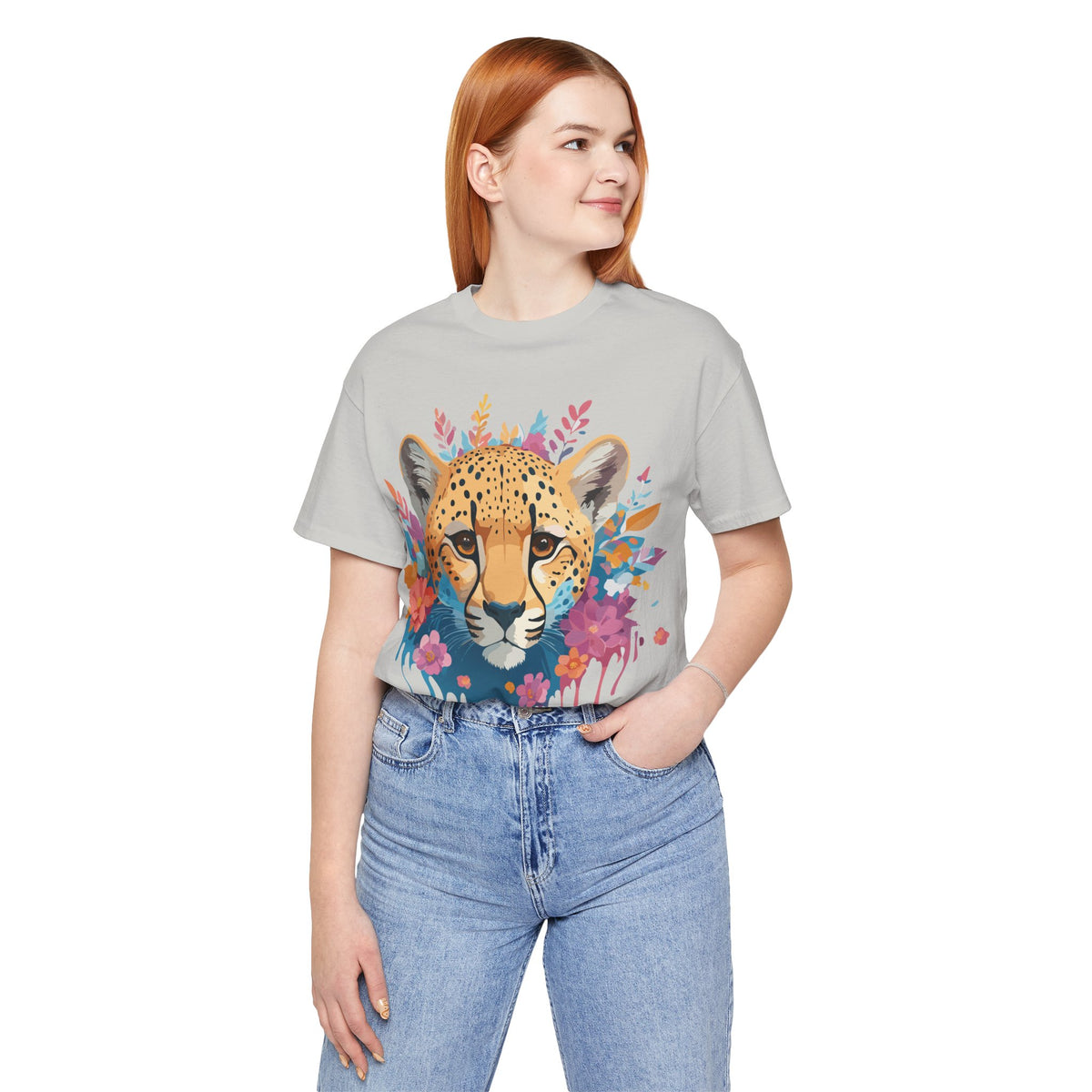Cheetah Graphic Unisex Cotton Bella+Canvas Tee with Art Animal Design e9