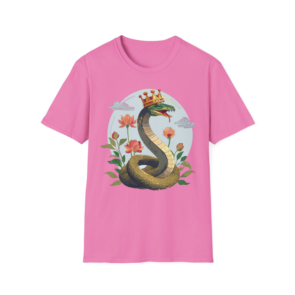 Crowned Snake Tee | Regal Serpent Floral Illustration T-Shirt