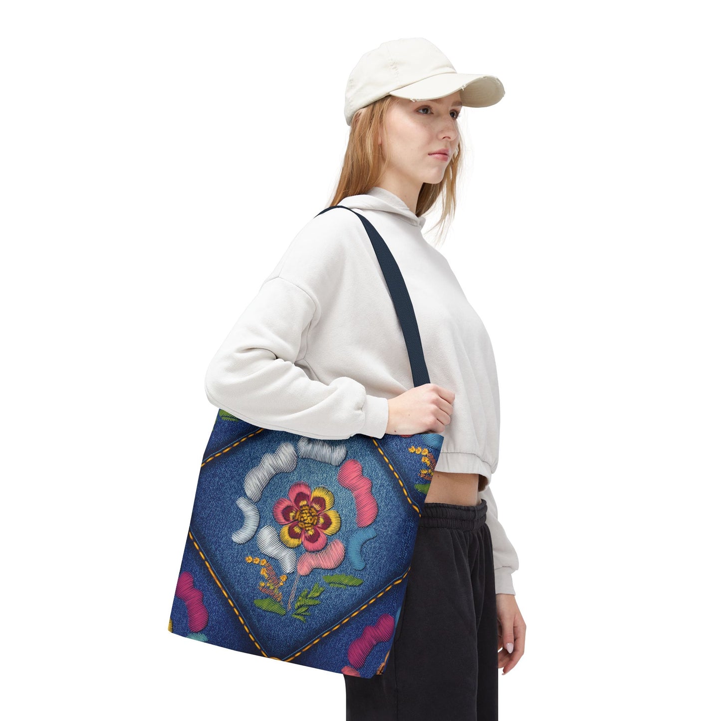 Denim Fabric Imitation Print Unisex Canvas Bag Poly Spun 3 Sizes Tote Bag 159-4