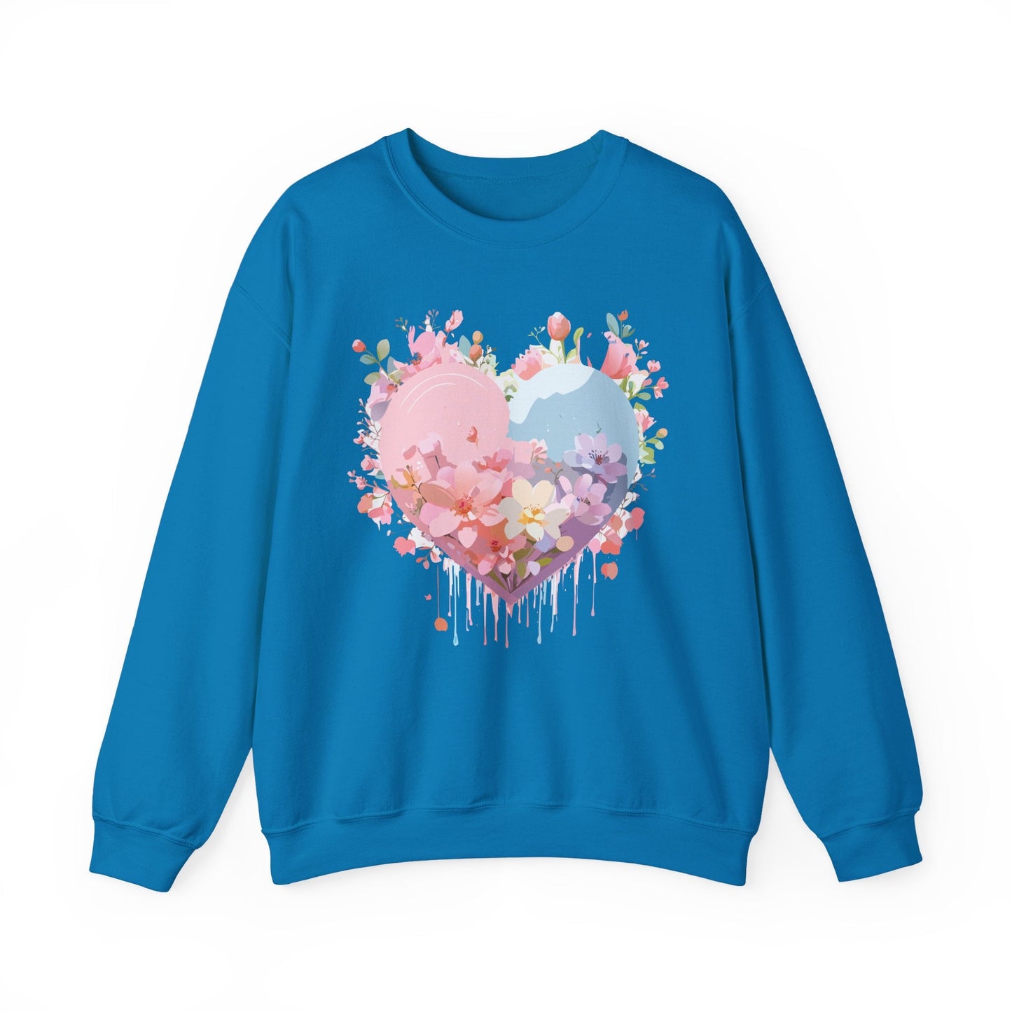Floral Heart Sweatshirt Unisex Valentine Day Crewneck Gildan 18000 Heavy Blend Winter Wear