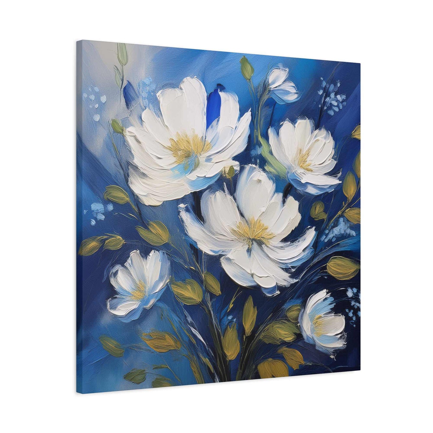 White Flowers Print Canvas, White Flowers Oil Paint Print 20x20, 24x24, 30x30, 32x32, 36x36, Art Design Print Non-Frame MC-8