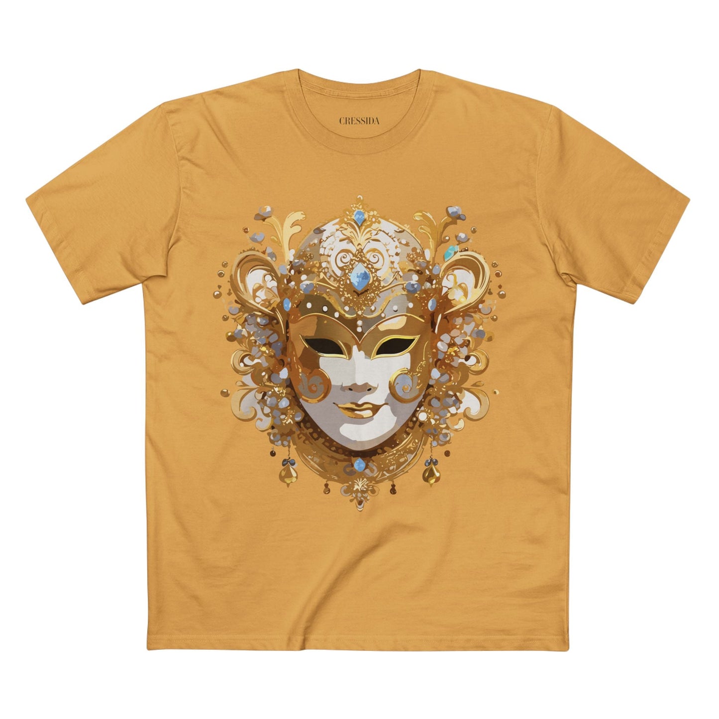 Carnival Mask Graphic T-Shirt Unisex 100 Cotton With Antique Gold Art Design Tee 25