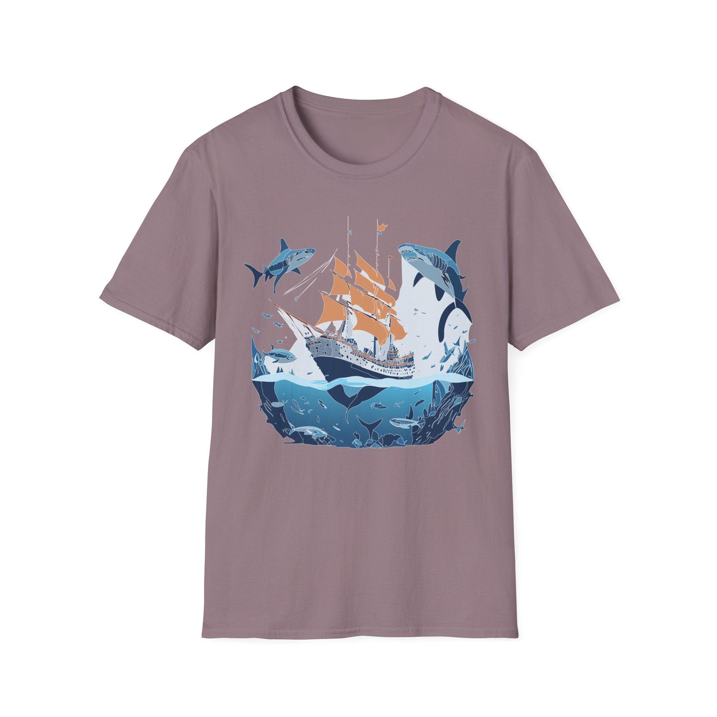 Ocean Tee Shirt Unisex Gildan Softstyle 64000 Ring Spun Cotton Art Print Graphic Ocean Design
