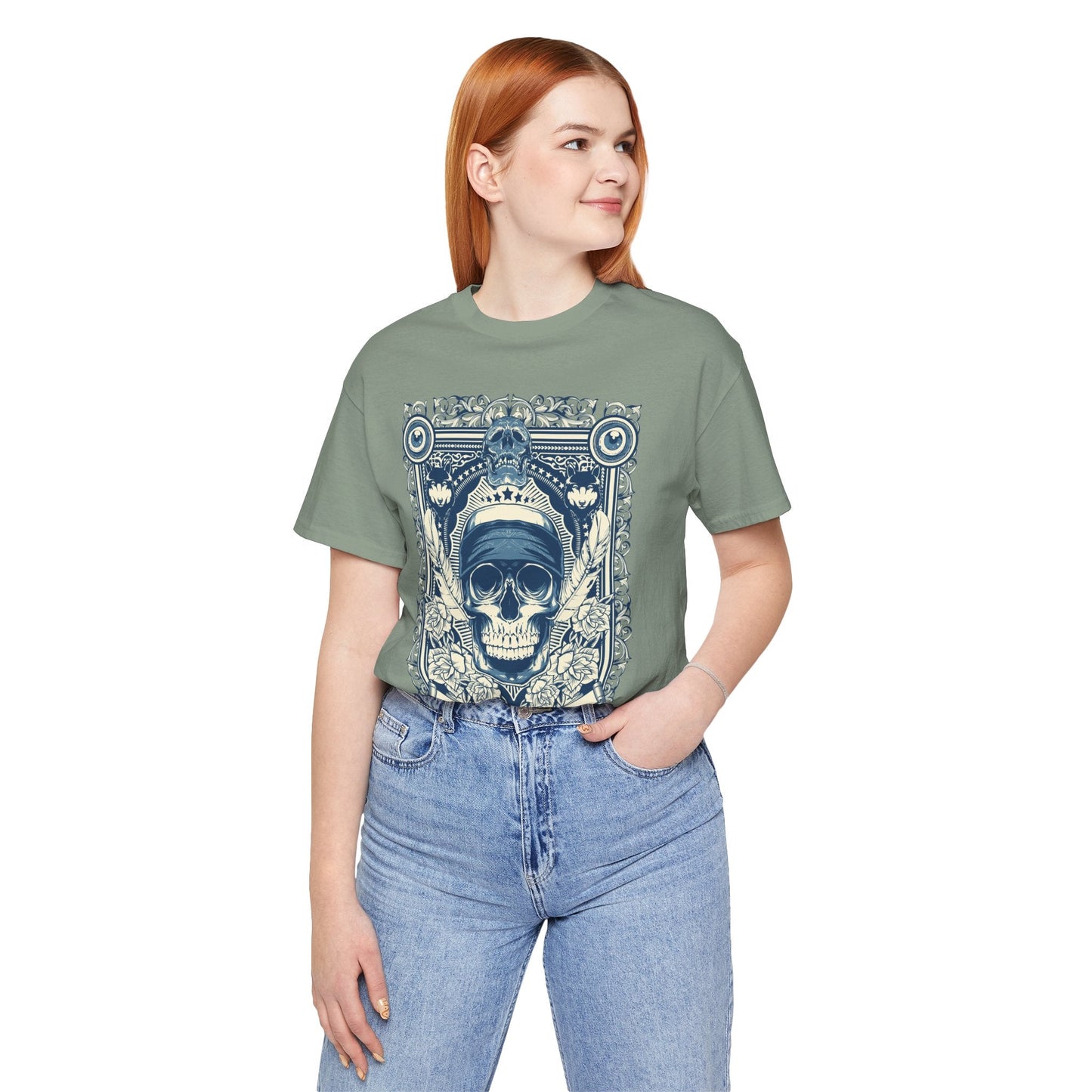 Skull Crown Graphic Tee Vintage Ornate Skull Illustration Rock Band T-Shirt