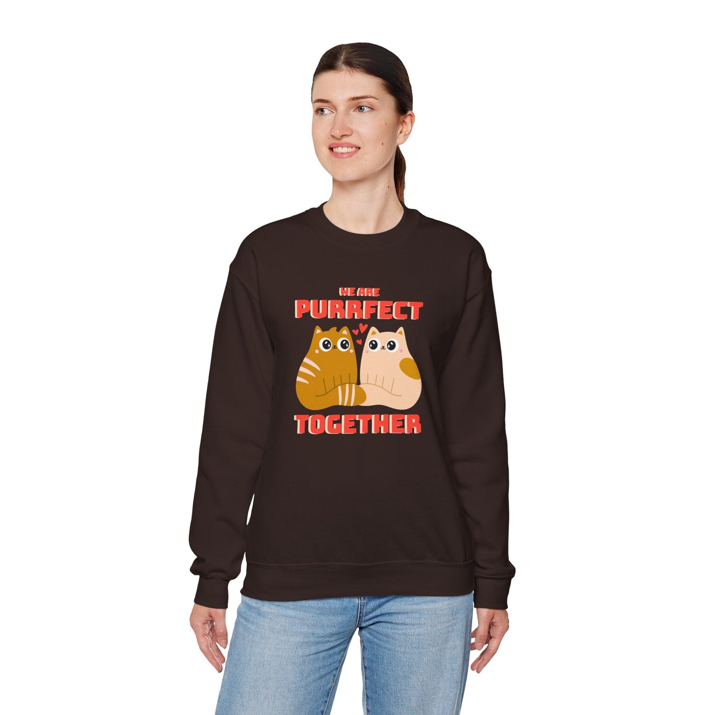 Cat Heart Sweatshirt Unisex 50/50 Cotton-Poly Blend Valentine Gift For Cat Lovers
