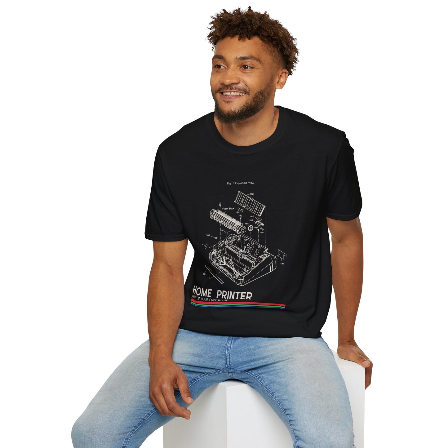 Unisex Cotton T-Shirt Vintage Home Printer Blueprint Tee Home Printer Works 4 Microdots Slogan