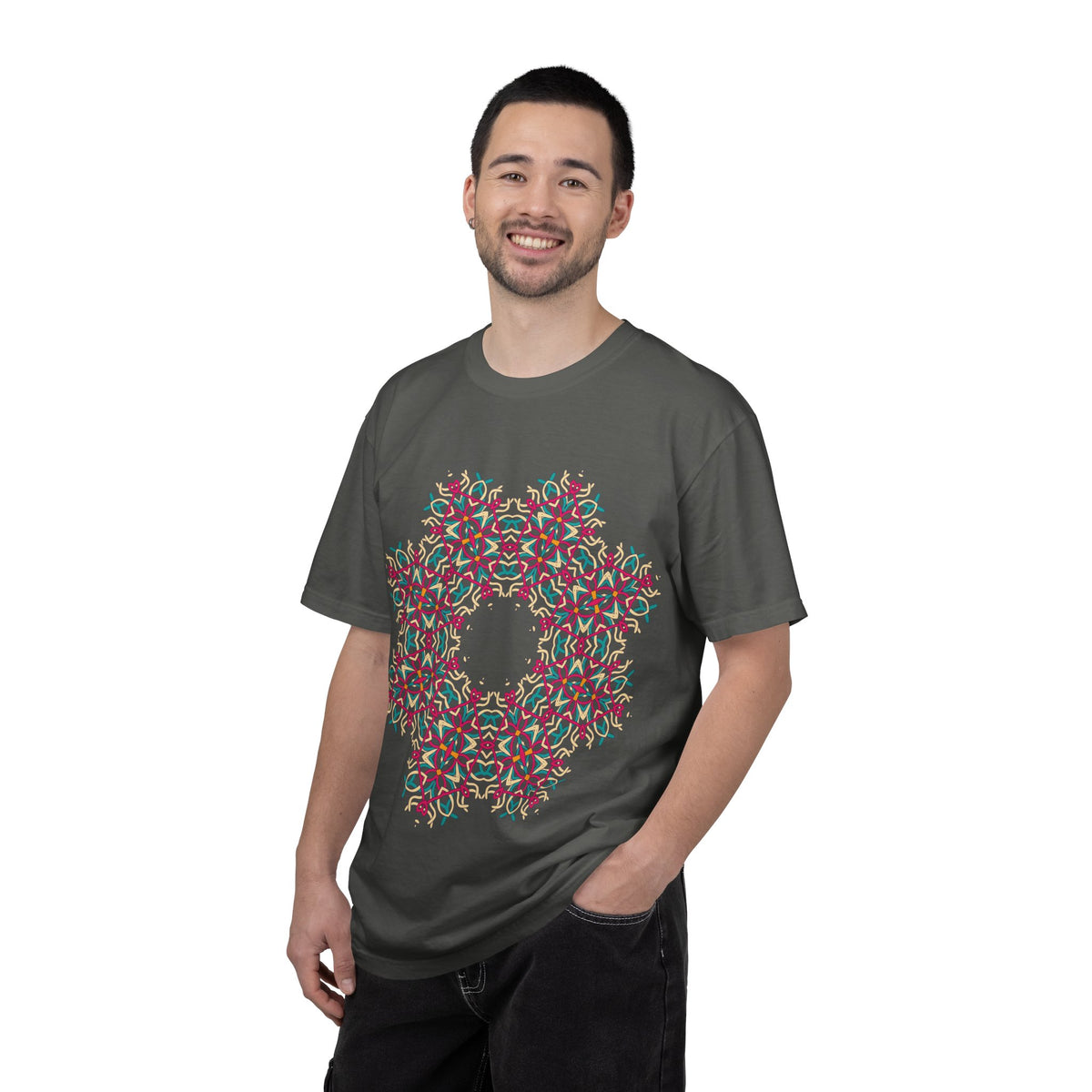 Unisex Garment Dyed Cotton T-Shirt with Mandala Graphic Design