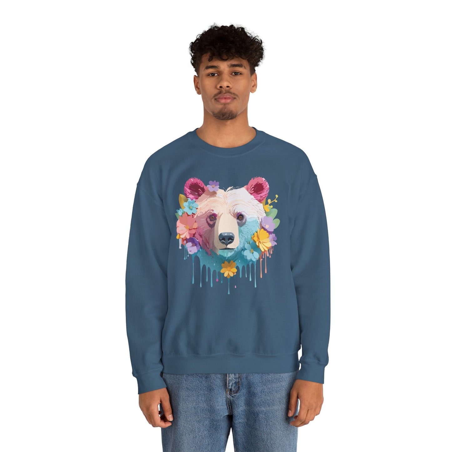 Unisex Floral Bear Sweatshirt Gildan 18000 Art Design Animals