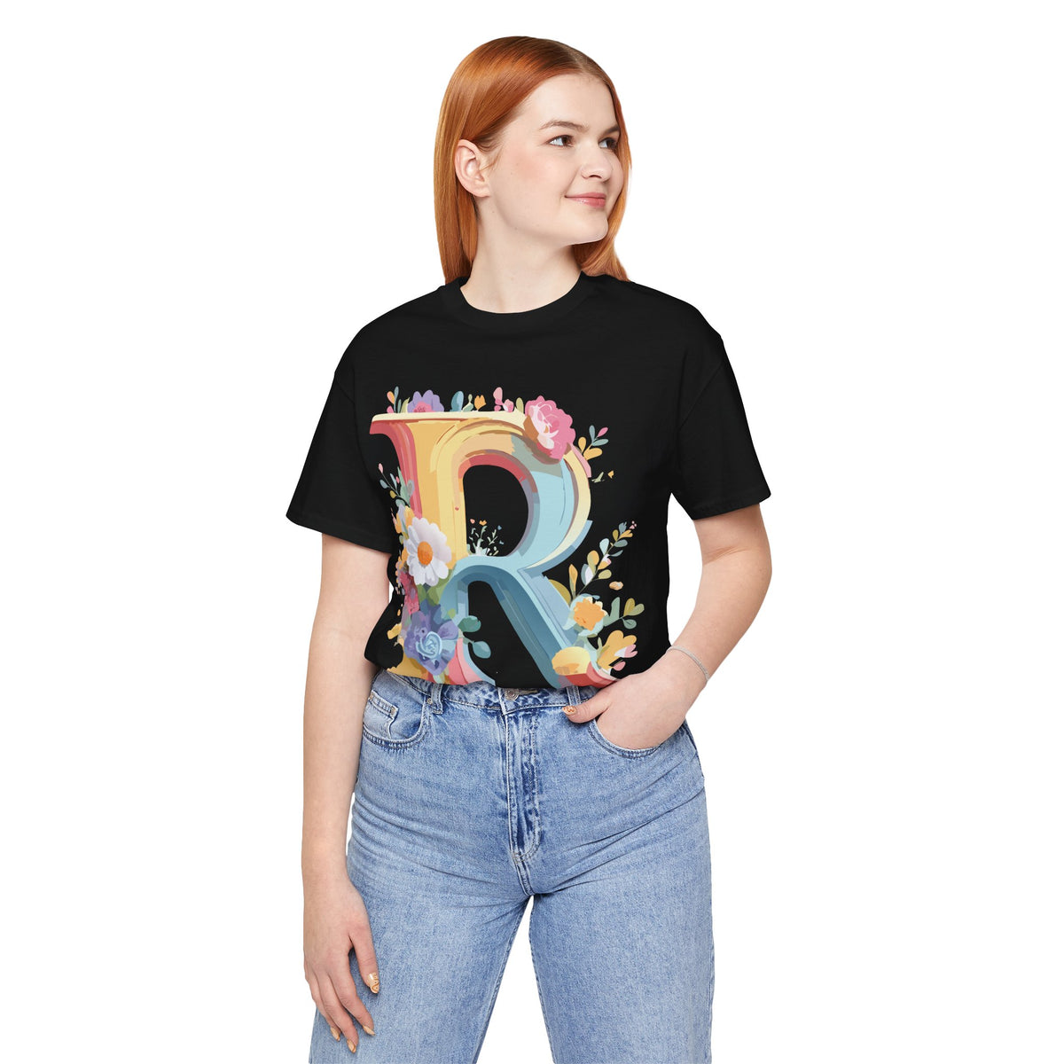 Letter R Graphic Unisex Cotton Bella+Canvas Tee with Art Letter Design