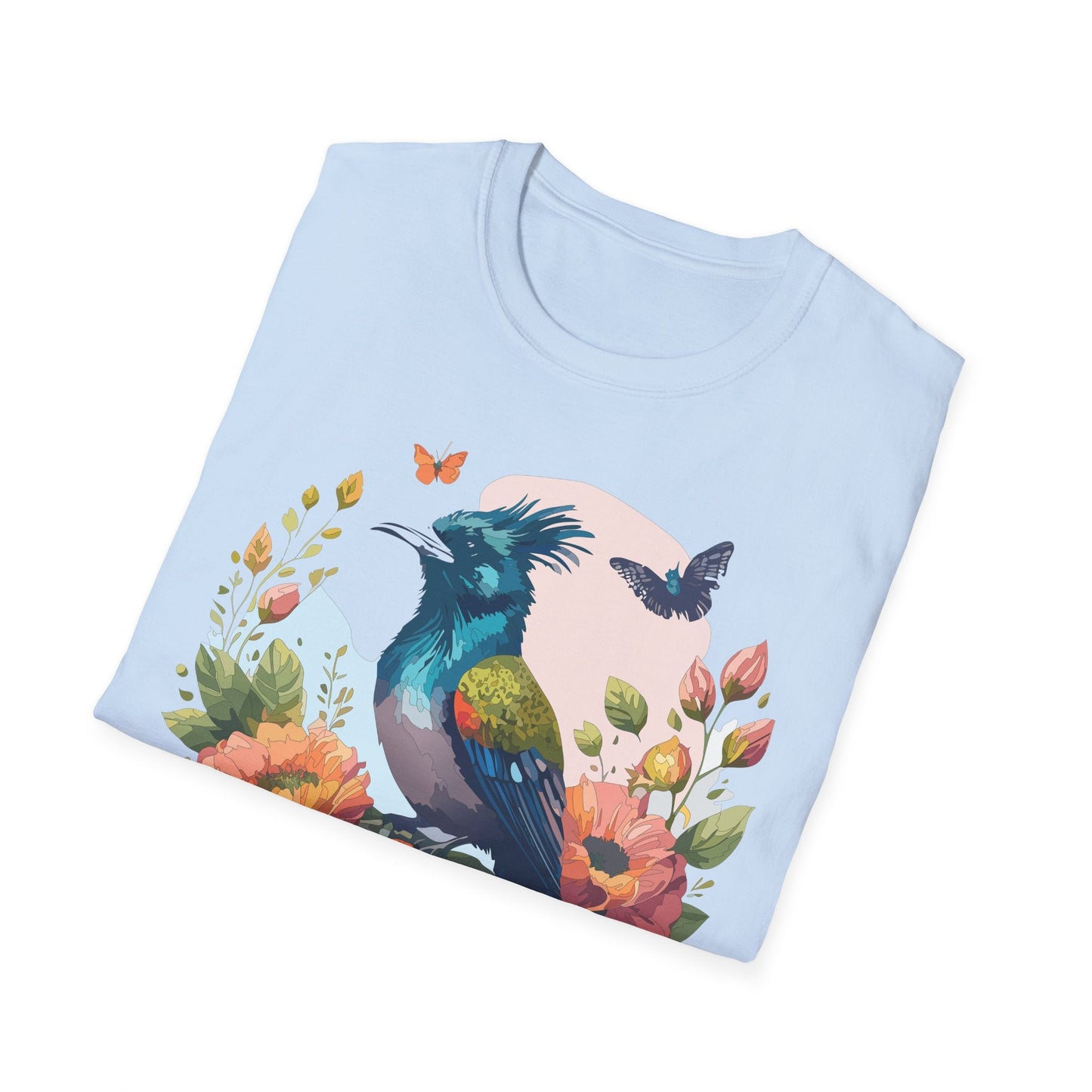 Floral Bird T Shirt Unisex Tee 100 Percent Ring Spun Cotton Softstyle Gildan 64000 Comfort Fit