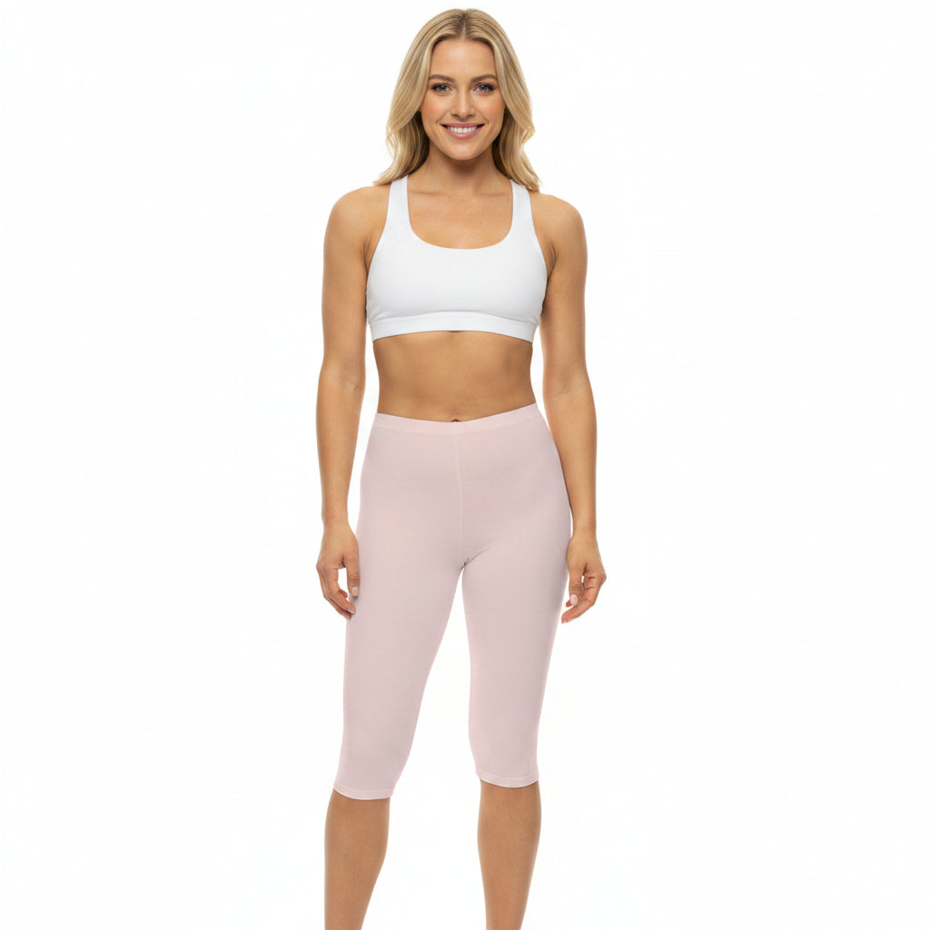 Misty Rose Color Women's Brushed Suede Poly Span Casual Capri Leggings XS-2XL
