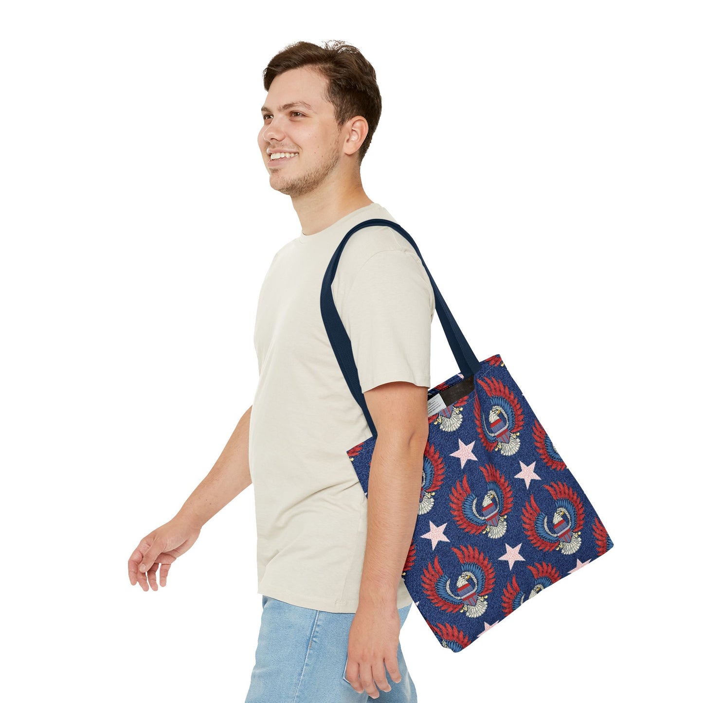 4th of July Graphic Denim Fabric Imitation Print Unisex Canvas Bag Poly Spun 3 Sizes Tote Bag 200-4