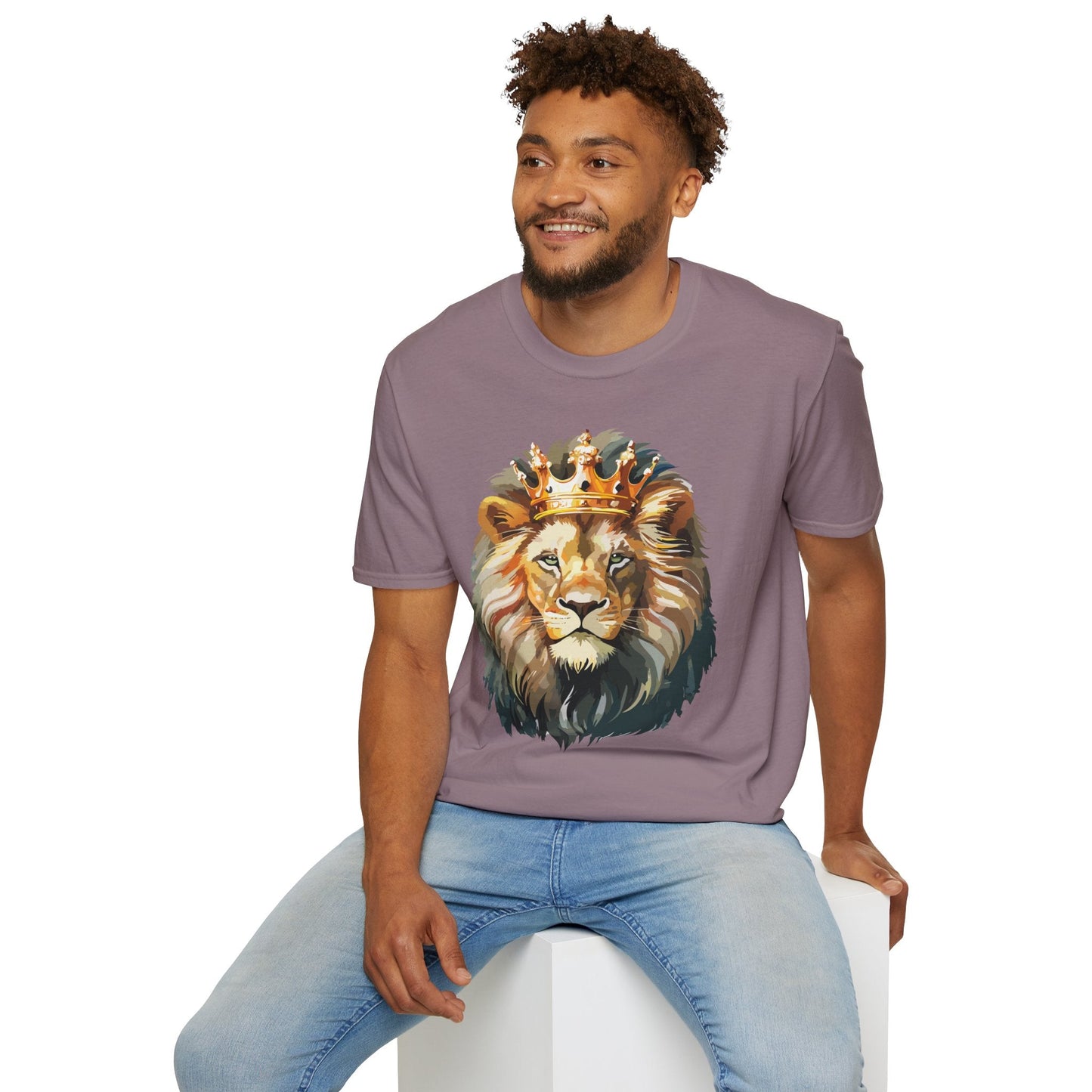 Unisex Lion Print T Shirt Softstyle 64000 One Hundred Percent Ring Spun Cotton