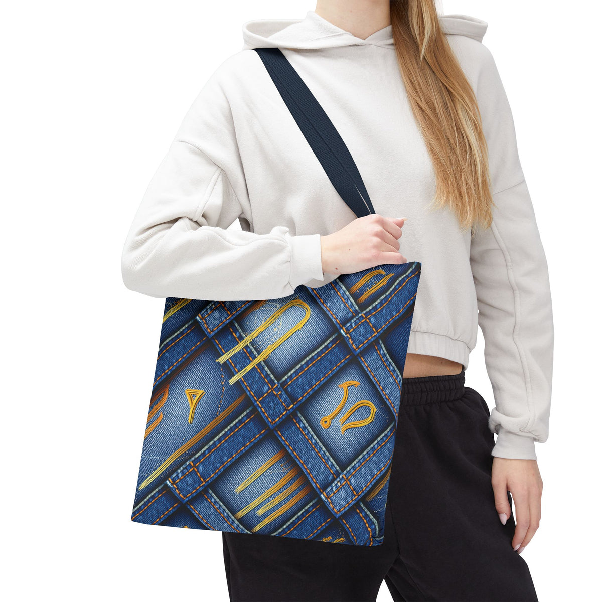 Denim Fabric Imitation Print Unisex Canvas Bag Poly Spun 3 Sizes Tote Bag 184-3