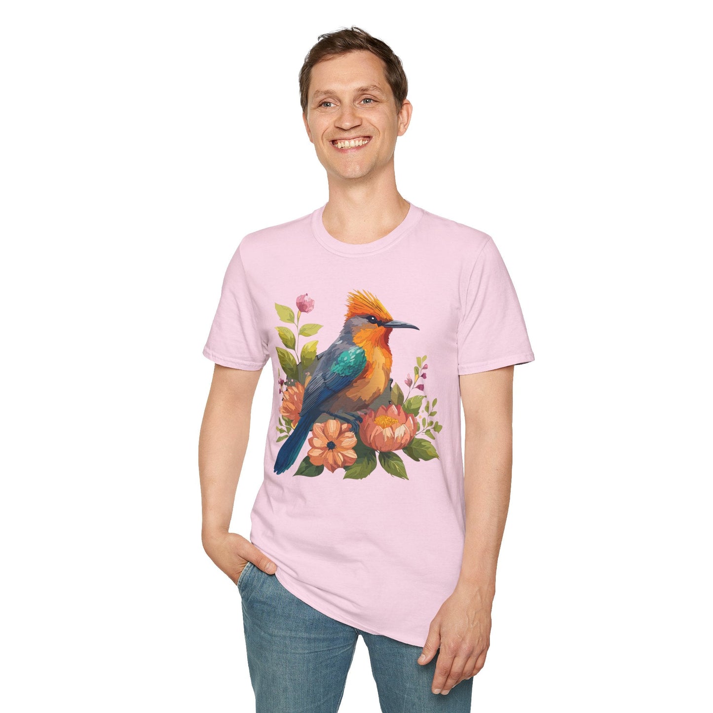Floral Bird T Shirt For Unisex Wear Gildan Softstyle 64000 100 Percent Cotton Tee