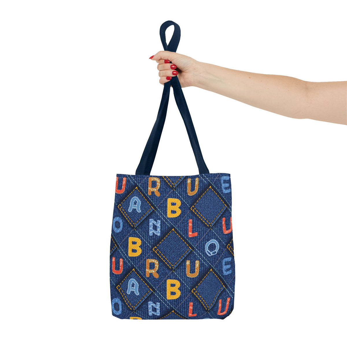 Denim Fabric Imitation Print Unisex Canvas Bag Poly Spun 3 Sizes Tote Bag 187-2