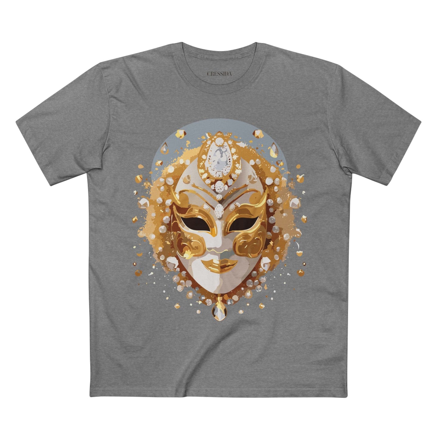 Carnival Mask Graphic T-Shirt Unisex 100 Cotton With Antique Gold Art Design Tee 5