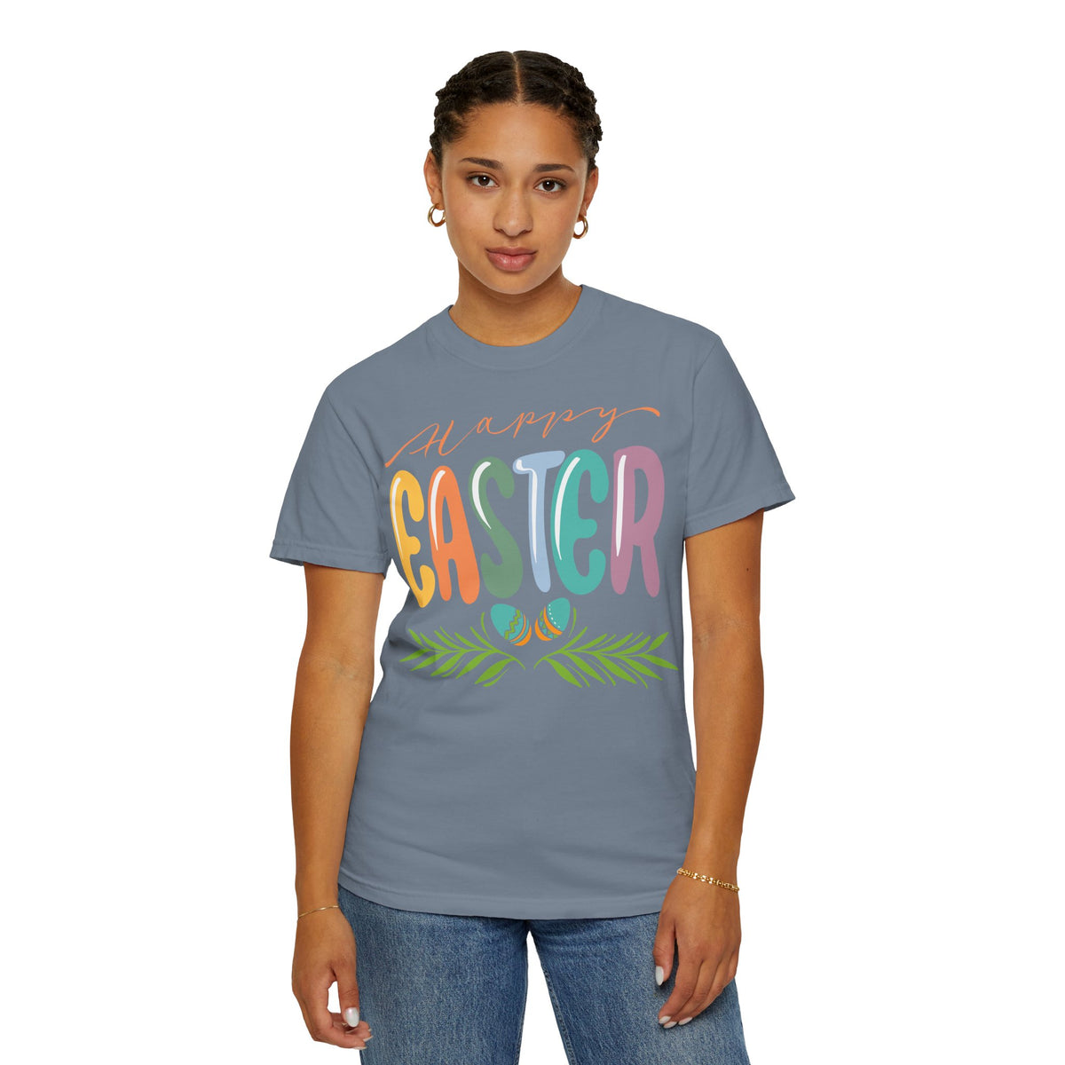 Happy Easter T-Shirt, Tee Shirt with Easter Signature, T Shirt with Easter Prints, Tee Shirt with Easter Design
