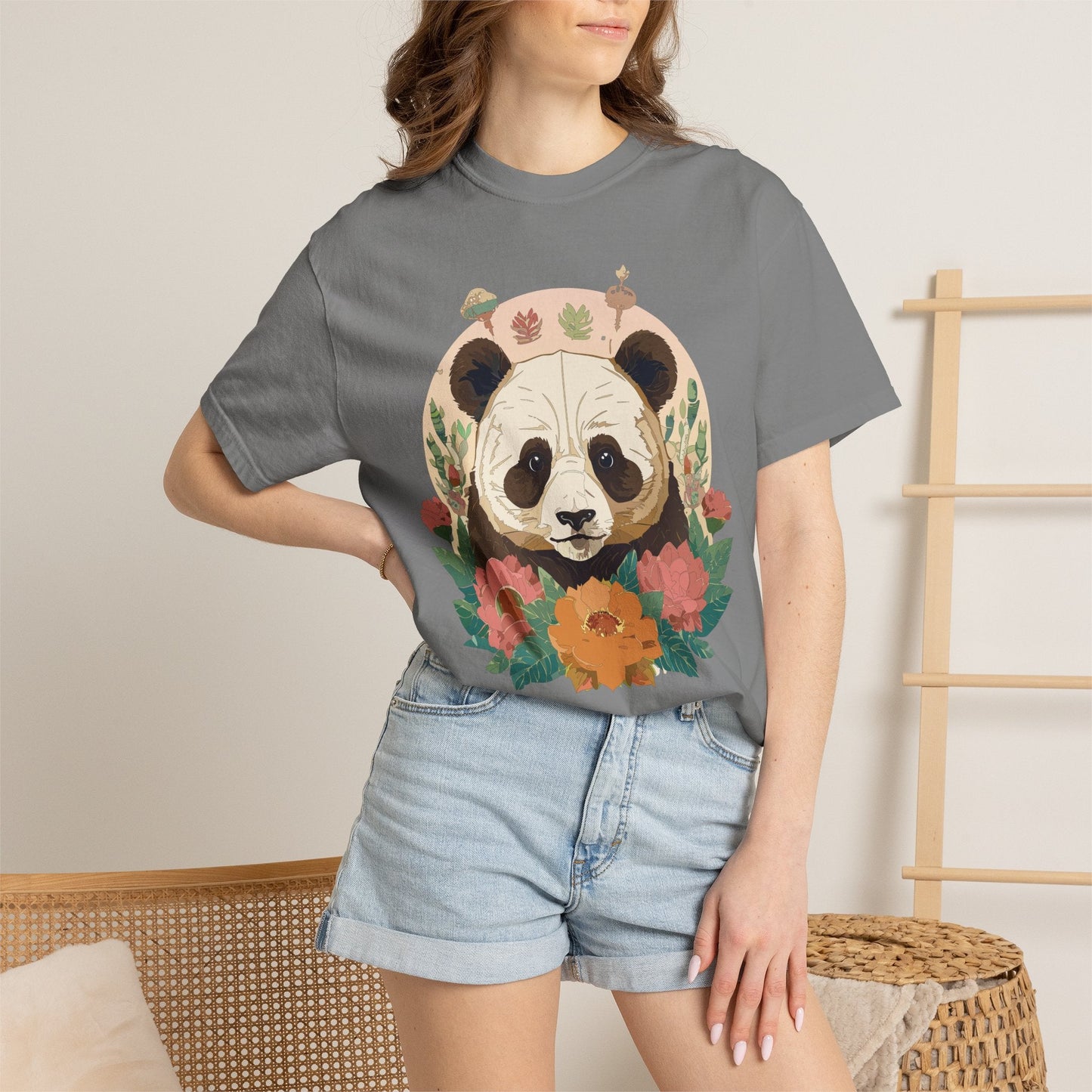 Panda Portrait Graphic T-Shirt Unisex Cotton Floral Animal Art Tee p2