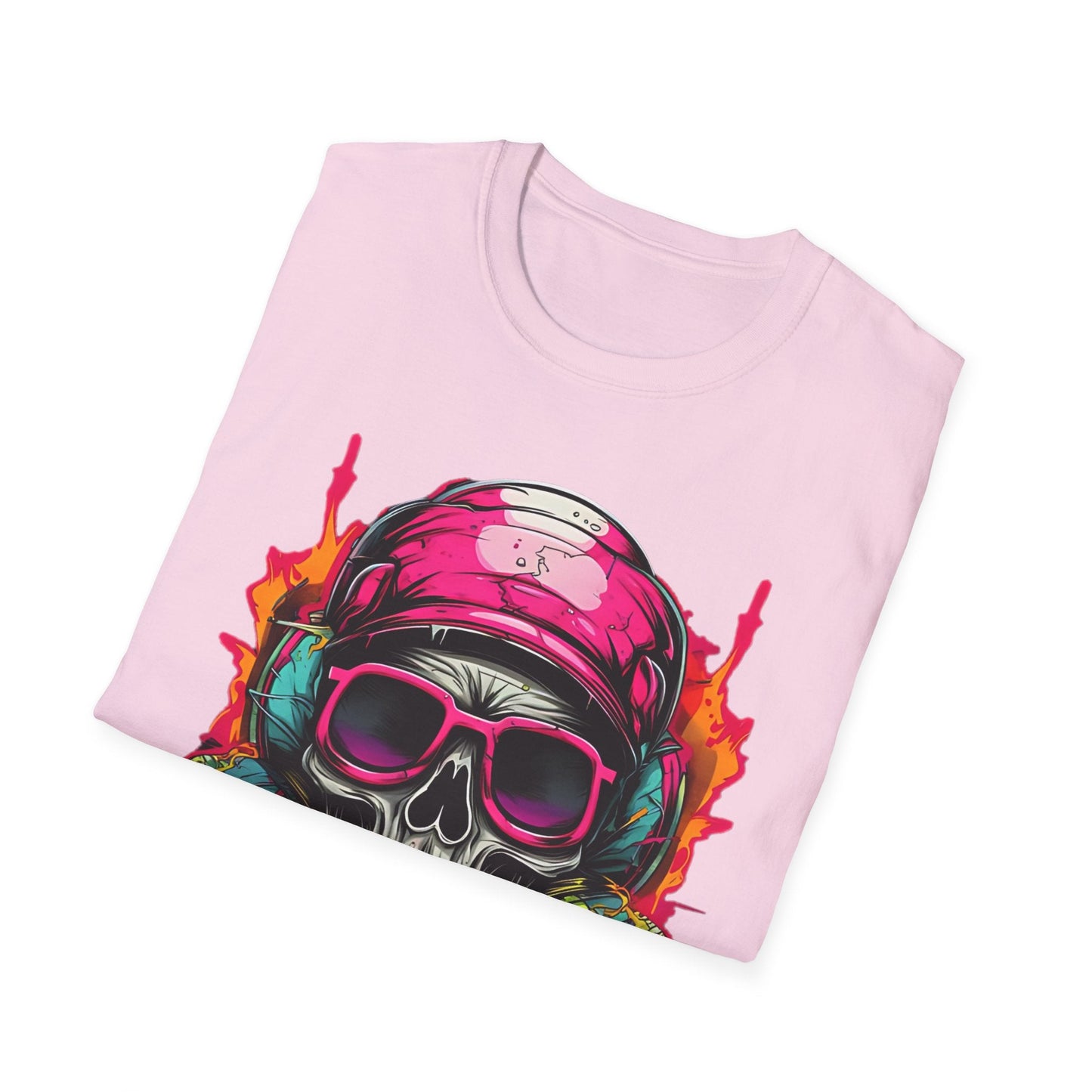Unisex Skull Tee Shirt With Skeleton Design Gildan Softstyle 64000 Ring Spun Cotton