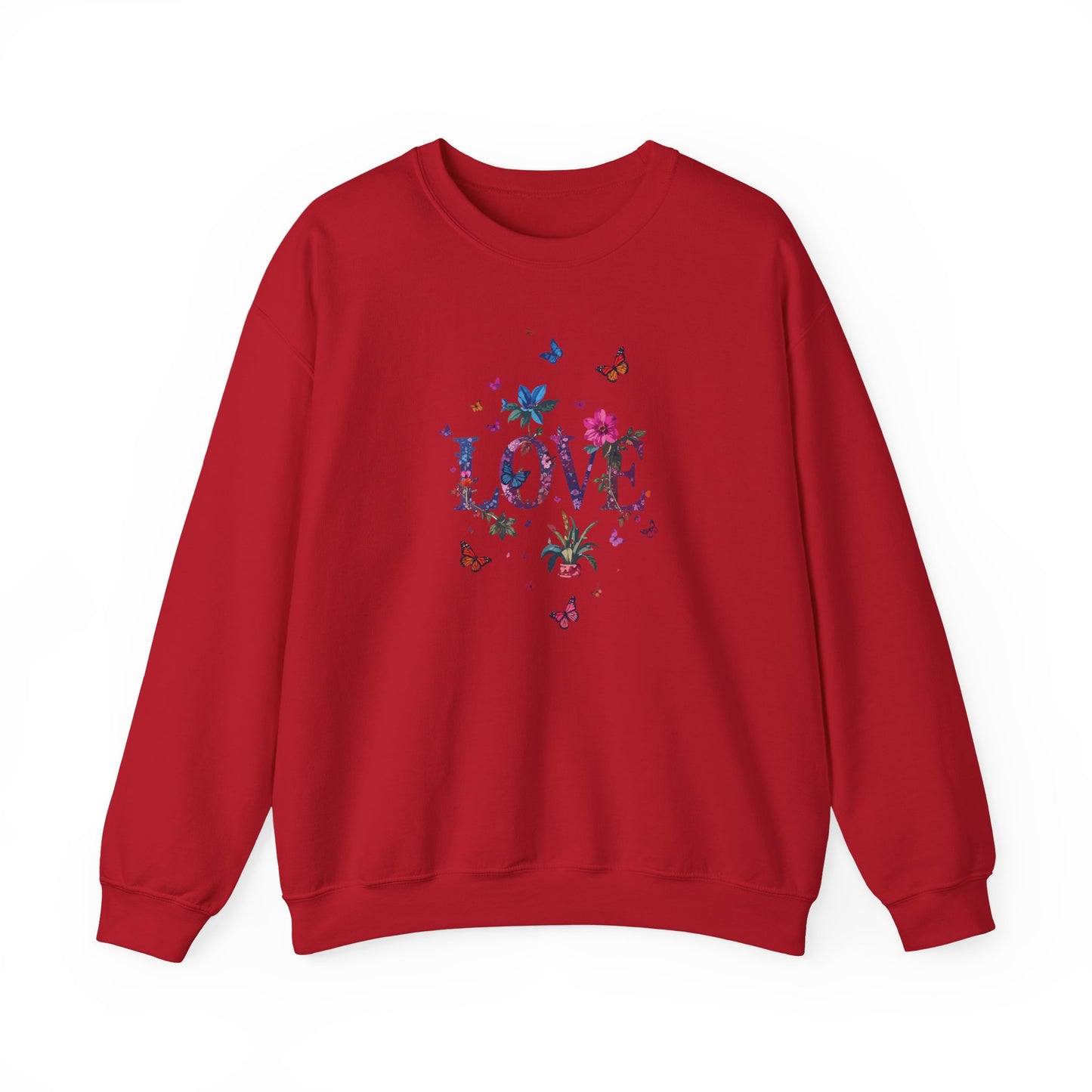 Unisex Floral Love Sweatshirt, Love Floral Sweatshirt, Floral Butterfly Sweatshirt, 50/50 Cotton-Poly Valentine's Day Sweatshirt 03