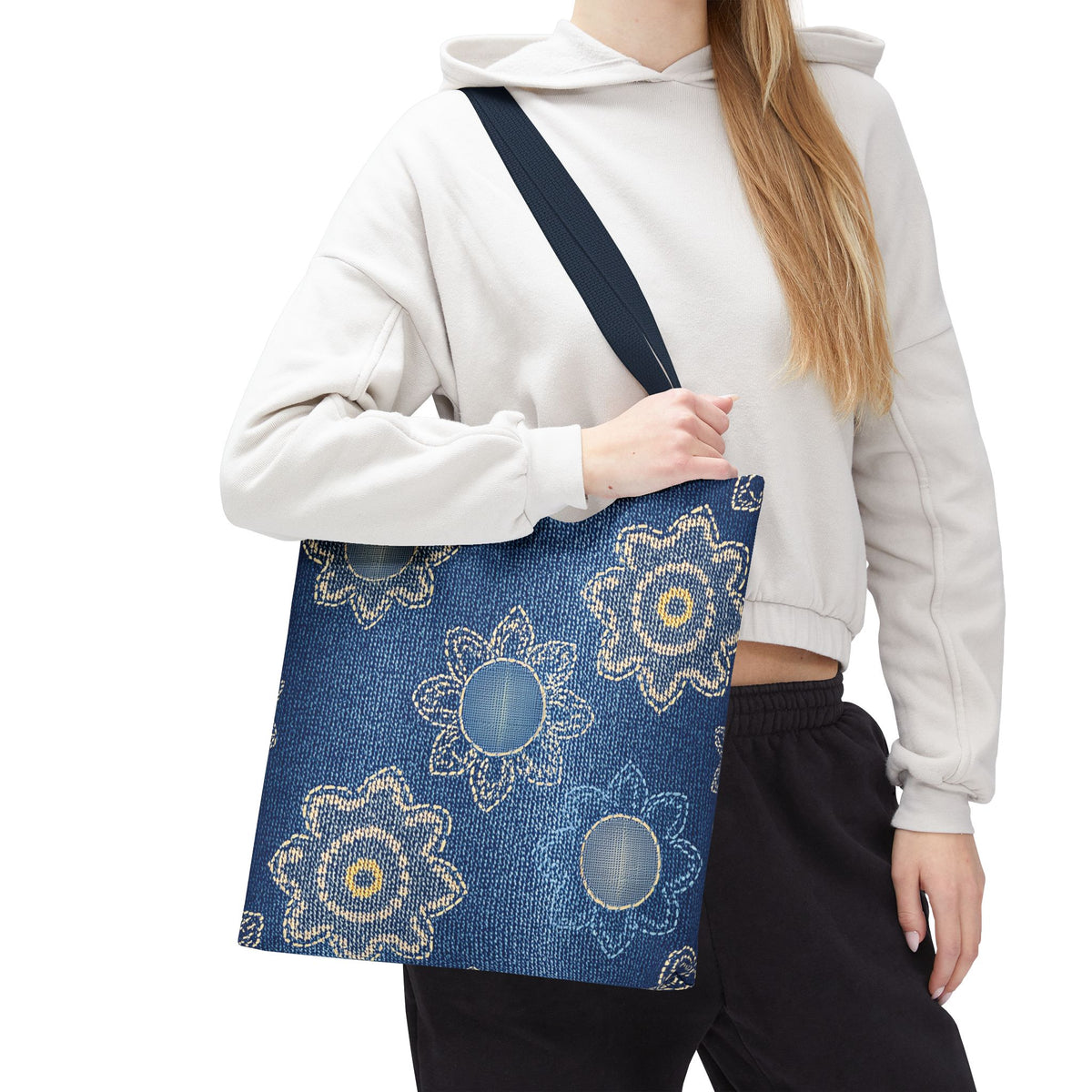 Denim Fabric Imitation Print Unisex Canvas Bag Poly Spun 3 Sizes Tote Bag 121
