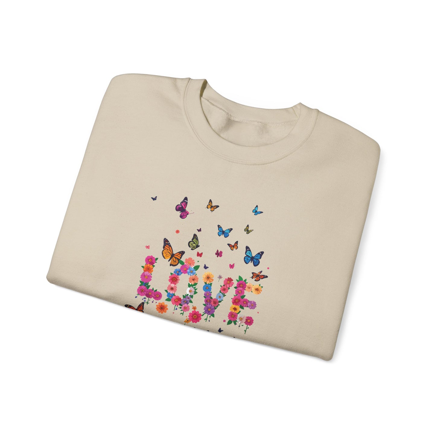 Unisex Floral Love Sweatshirt, Love Floral Sweatshirt, Floral Butterfly Sweatshirt, 50/50 Cotton-Poly Valentine's Day Sweatshirt 08