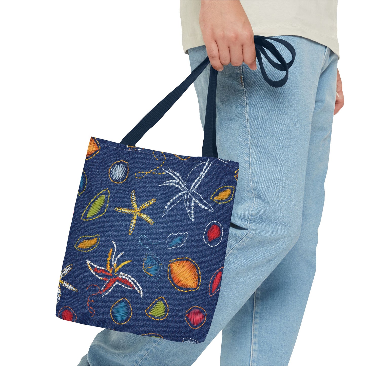 Denim Fabric Imitation Print Unisex Canvas Bag Poly Spun 3 Sizes Tote Bag 182-4