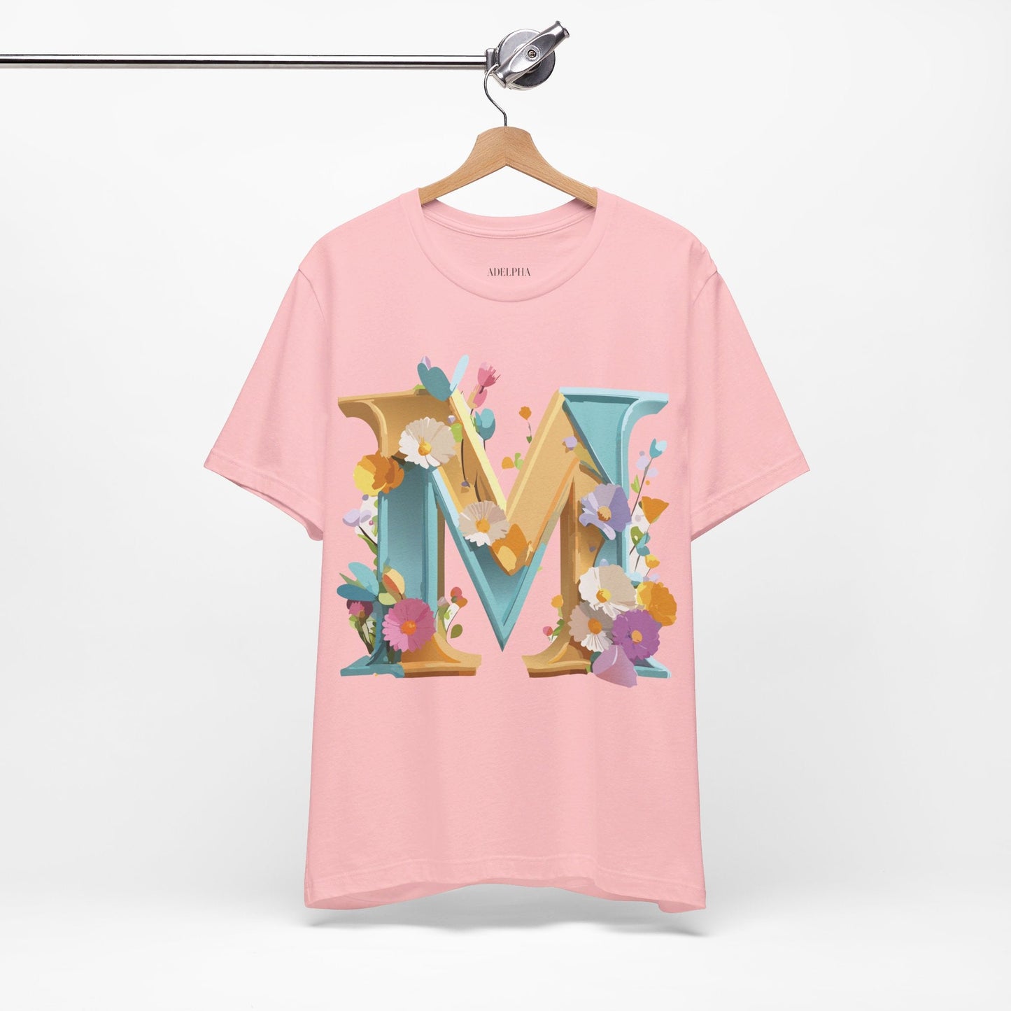 Letter M Shirt Unisex Graphic Tee Vintage Inspired Artwork Adelpha Jersey Short Sleeve
