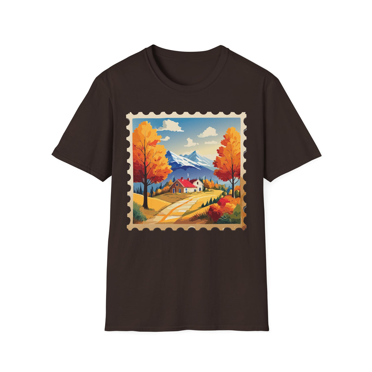 Autumn Mountain Landscape T-Shirt | Fall Trees Cabin Scenic Print