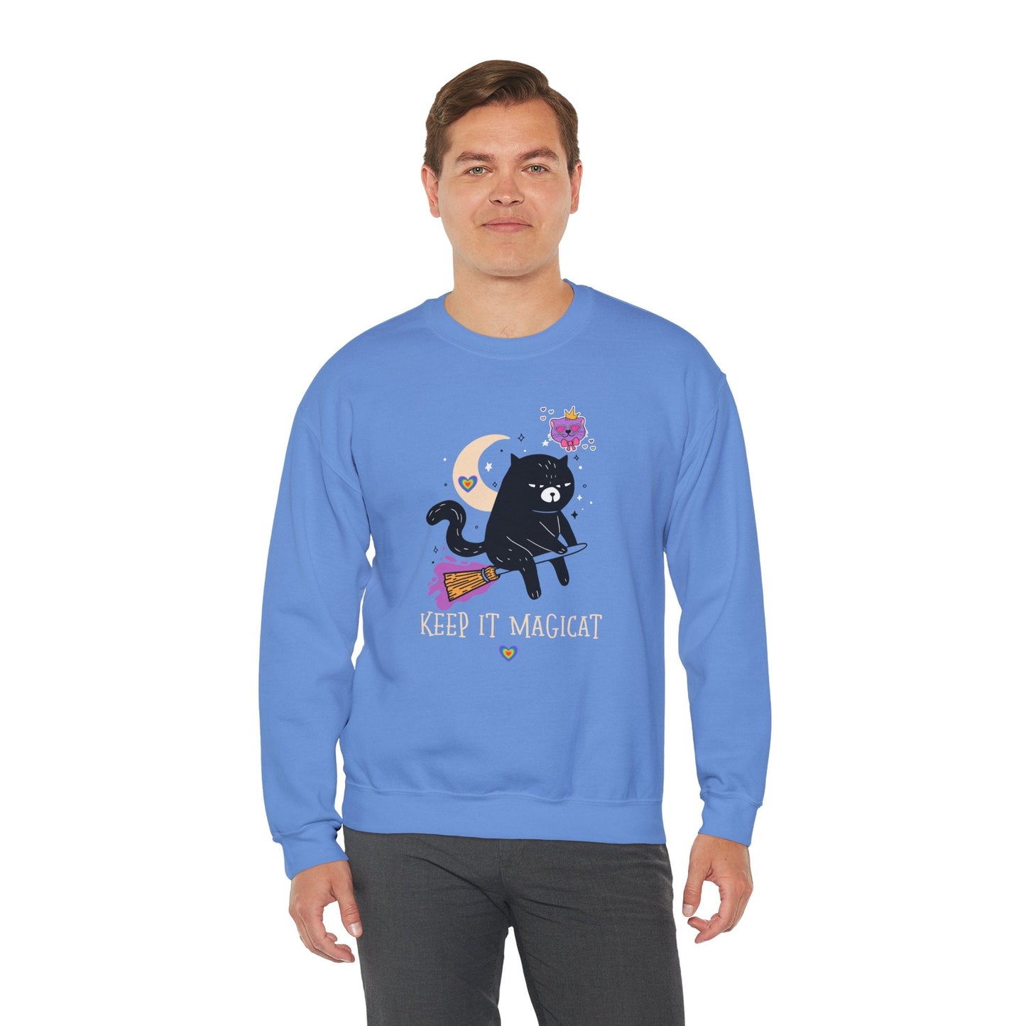 Flying Cat Heart Sweatshirt Unisex Fifty Fifty Cotton Poly Crewneck Gildan 18000 Valentines Day