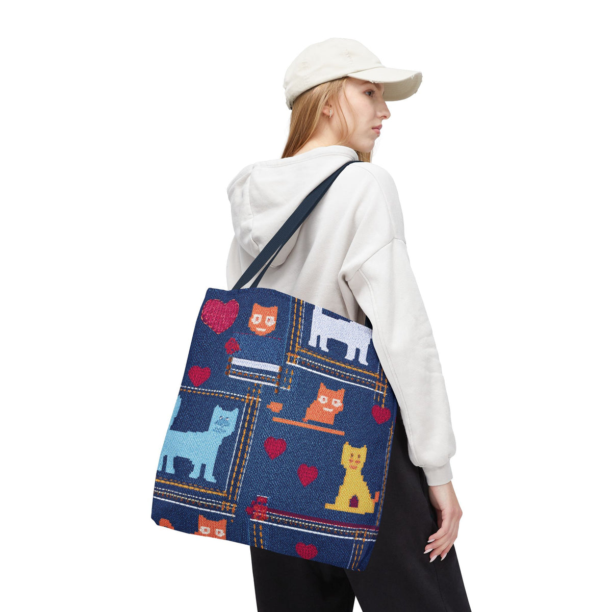 Love Day Graphic Design Denim Fabric Imitation Print Unisex Canvas Bag POLY 3 Sizes Tote Bag 201-10