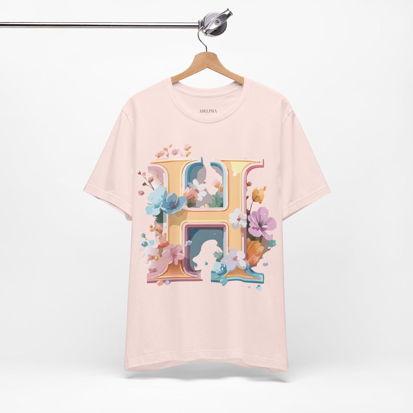 Adelpha Letter H Graphic Tee Unisex Jersey Short Sleeve Vintage Inspired Art Design Shirt