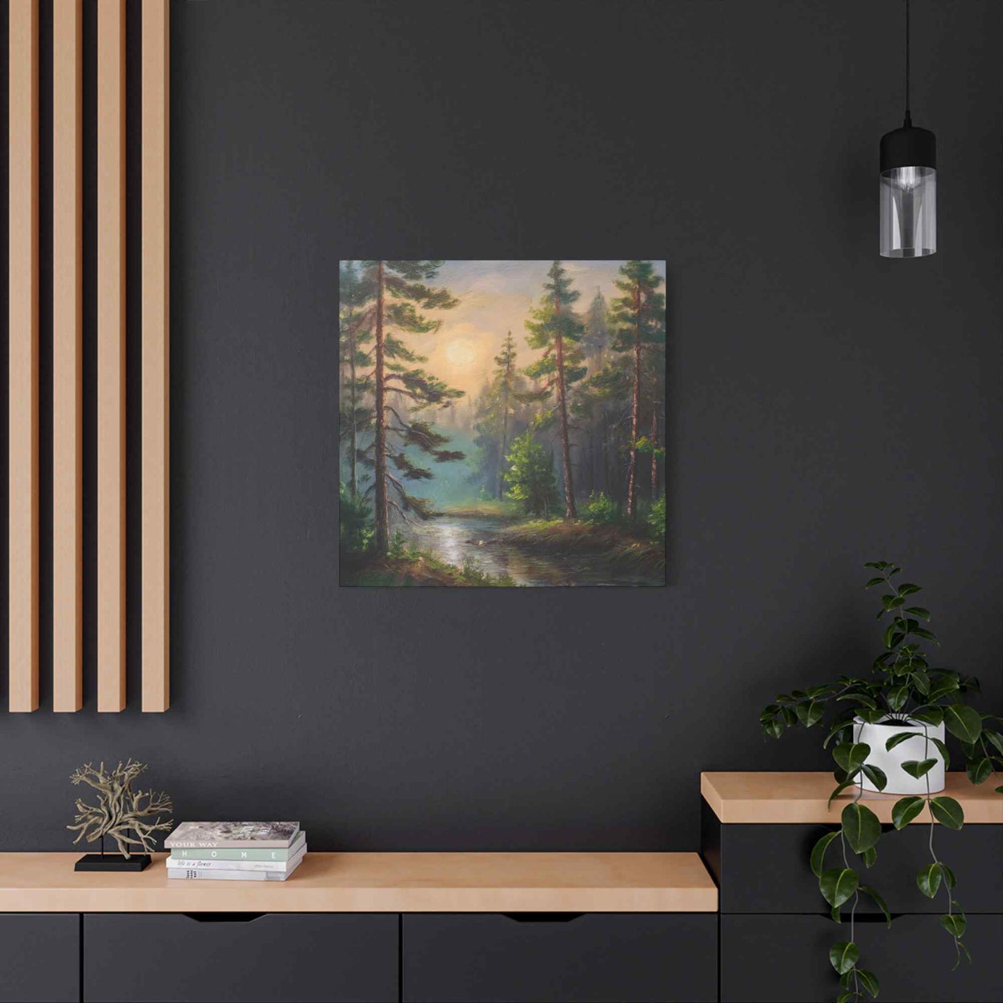 Forest Print Canvas, Trees Oil Paint Print 20x20, 24x24, 30x30, 32x32, 36x36 Art Design Print Pine-Wood Inner Frame MC-74