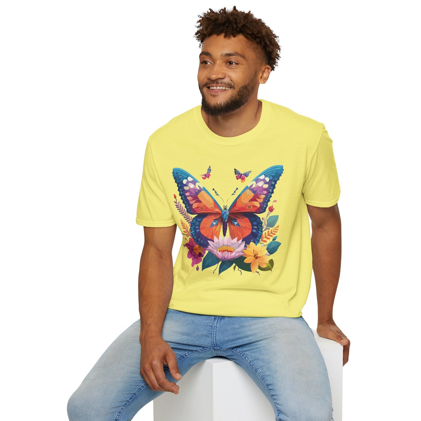 Butterfly Print Unisex T Shirt Softstyle 64000 Monarch Butterfly Themed Tee Ring Spun Cotton