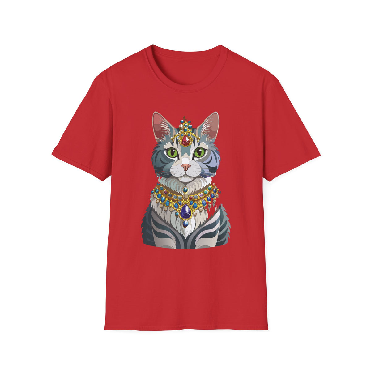 Regal Cat with Jewel Crown T-Shirt | Royal Tabby Illustration