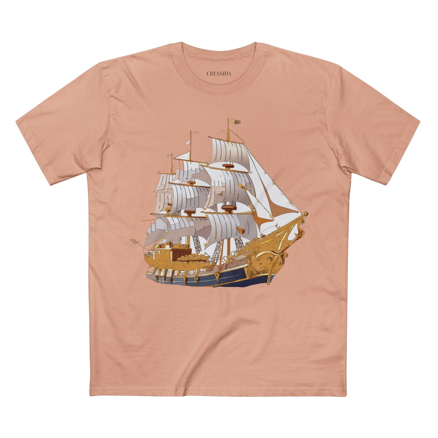 Ship Graphic Unisex 100 Cotton T-Shirt with Gold Frigate Art Design 2