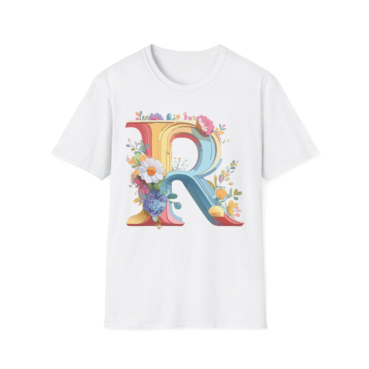 Floral Letter R T-Shirt | Decorative Monogram Initial R Tee